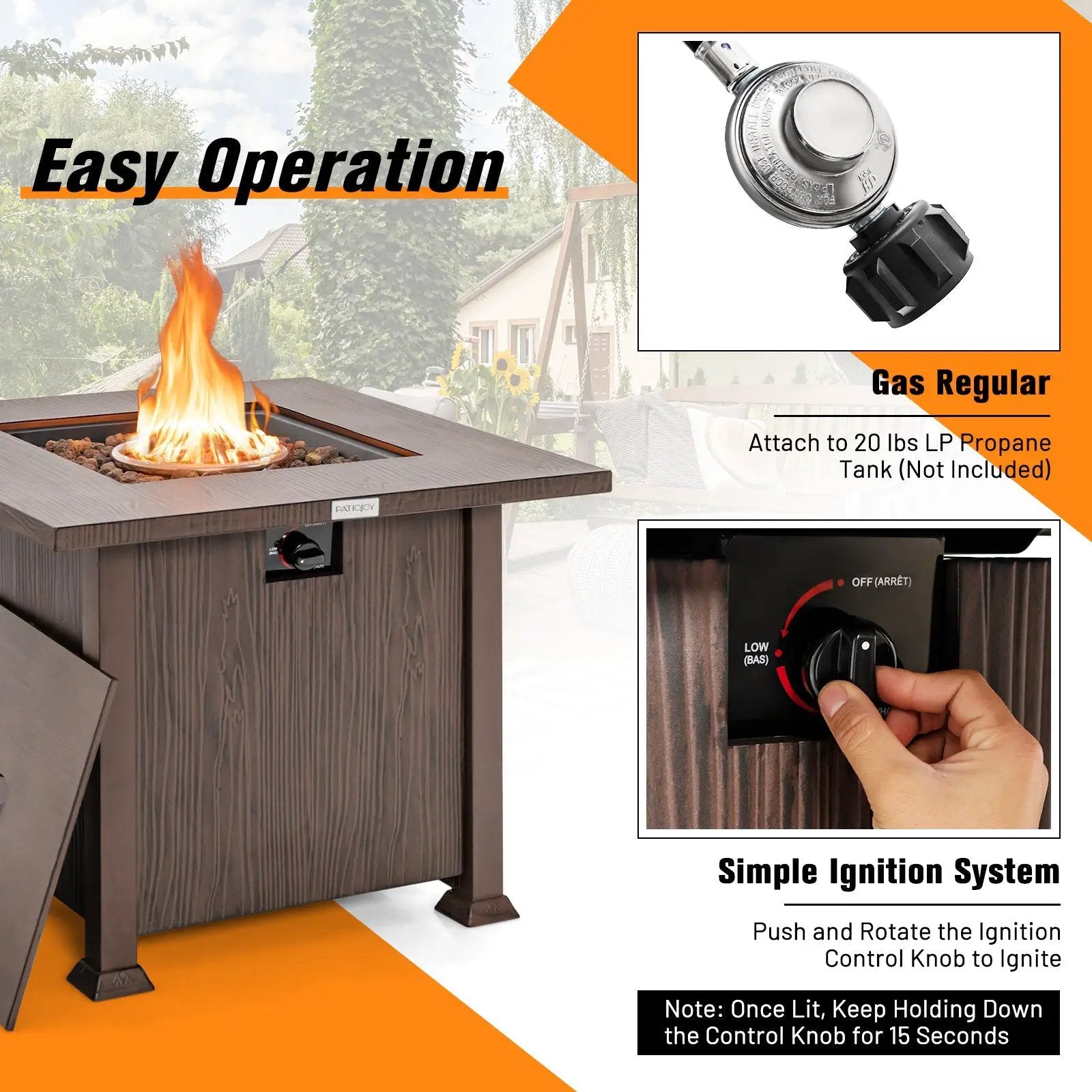 32 Inch 50 000 BTU Square Fire Pit Table with Lid and Lava Rocks-Brown by DirectDeals