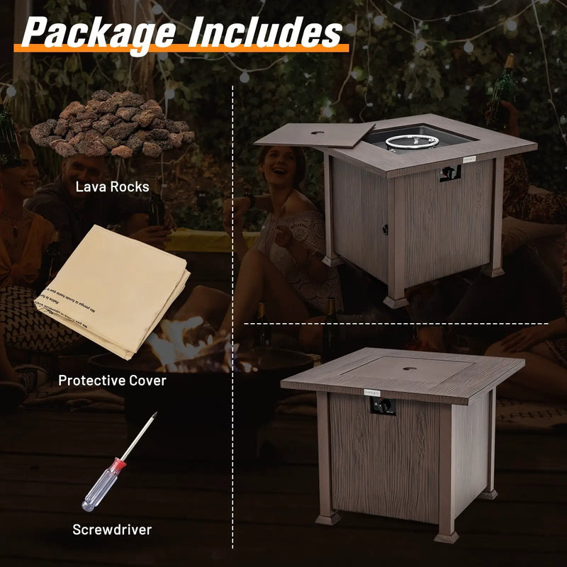 32 Inch 50 000 BTU Square Fire Pit Table with Lid and Lava Rocks-Brown by DirectDeals