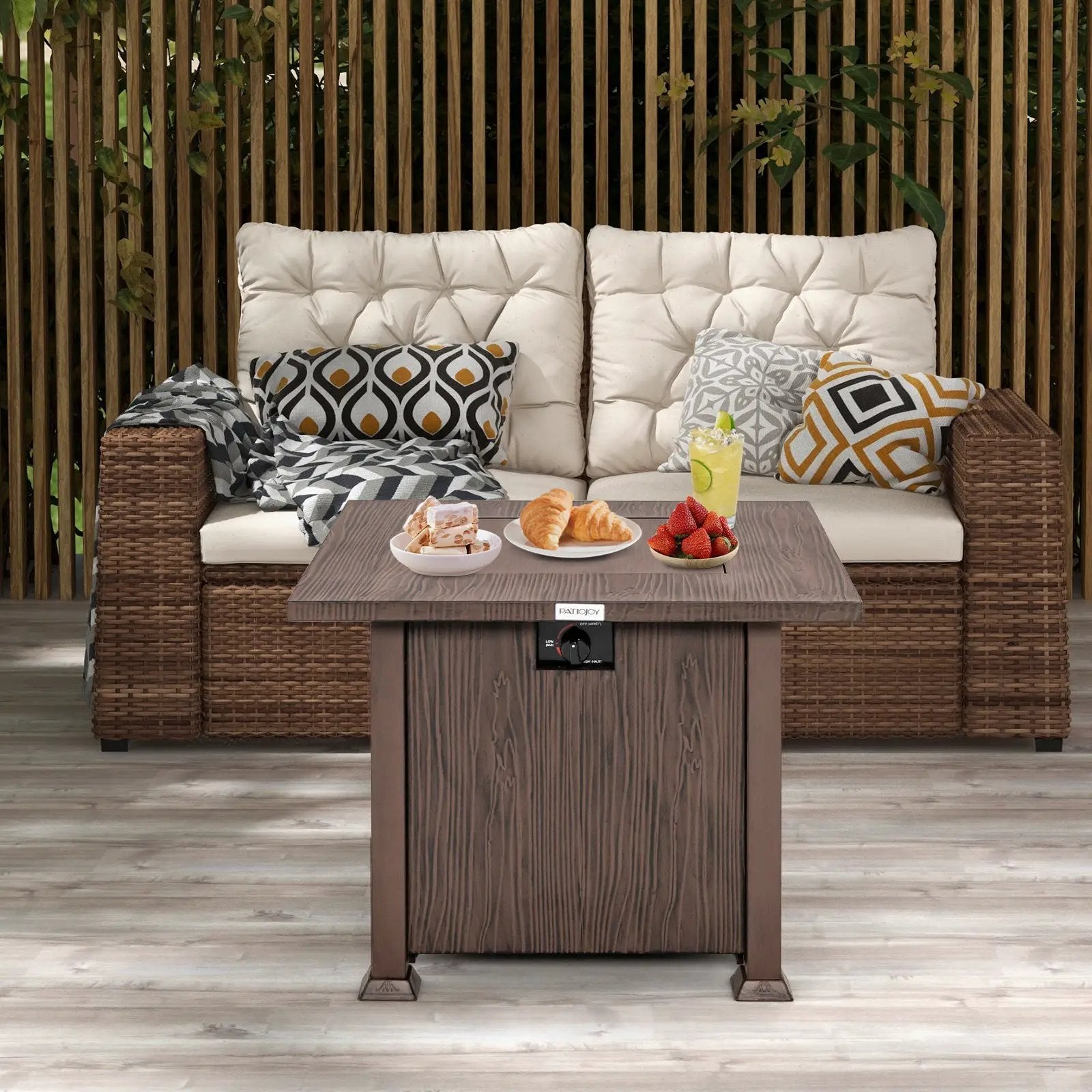 32 Inch 50 000 BTU Square Fire Pit Table with Lid and Lava Rocks-Brown by DirectDeals