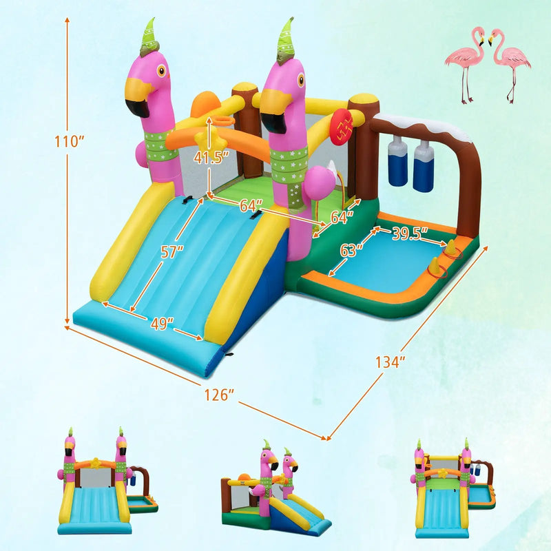 7-in-1 Flamingo Inflatable Bounce House with Slide without Blower by DirectDeals
