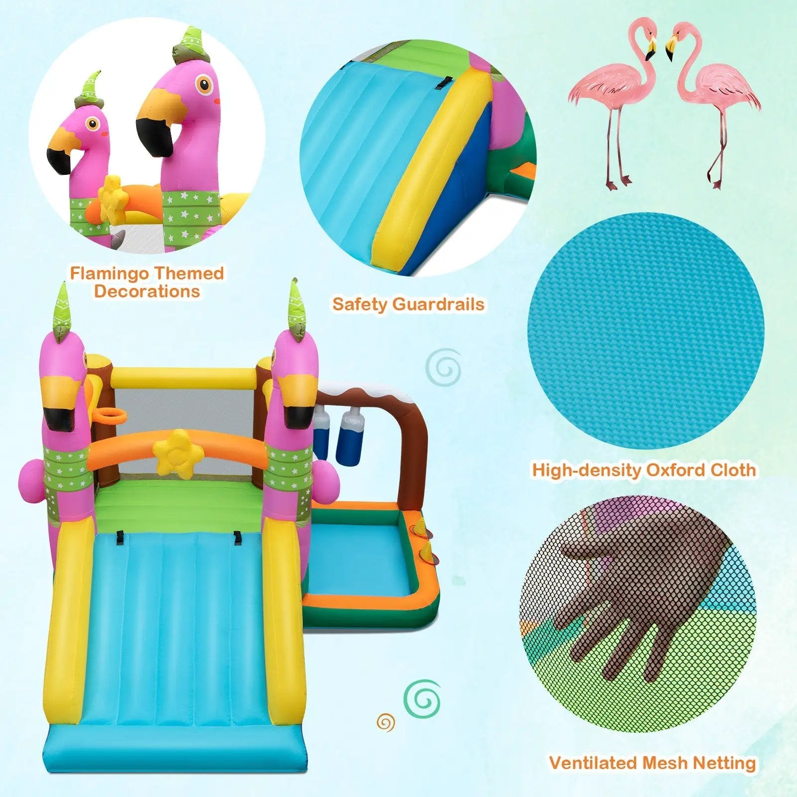 7-in-1 Flamingo Inflatable Bounce House with Slide without Blower by DirectDeals