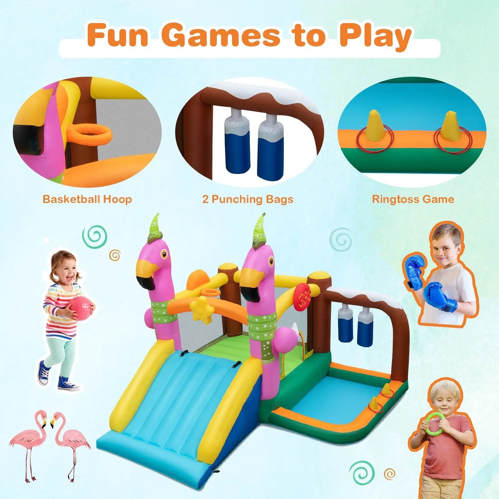7-in-1 Flamingo Inflatable Bounce House with Slide without Blower by DirectDeals