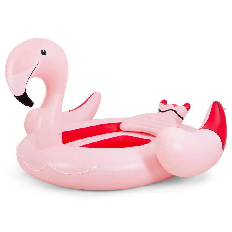 6 People Inflatable Flamingo Floating Island with 6 Cup Holders for Pool and River by DirectDeals
