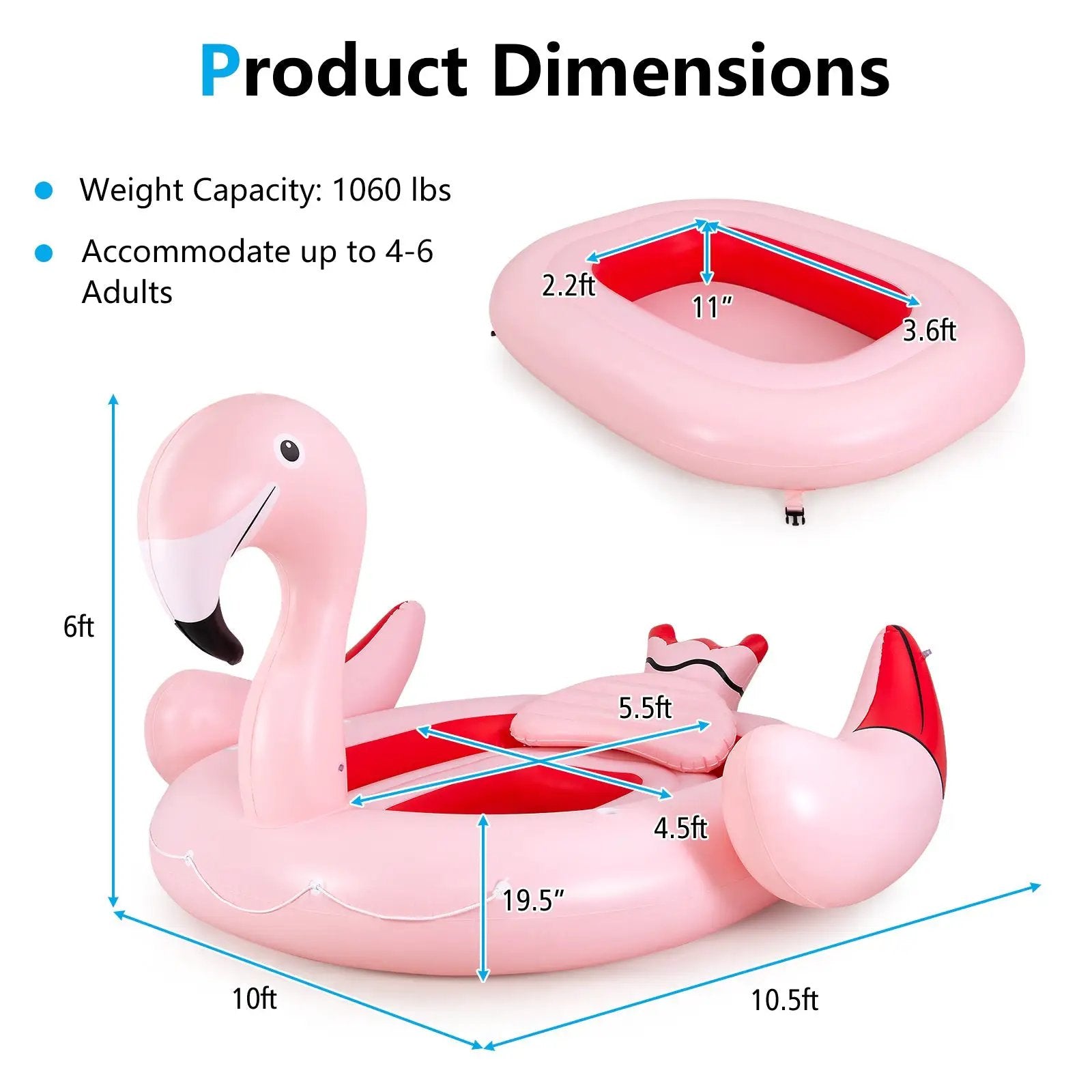 6 People Inflatable Flamingo Floating Island with 6 Cup Holders for Pool and River by DirectDeals