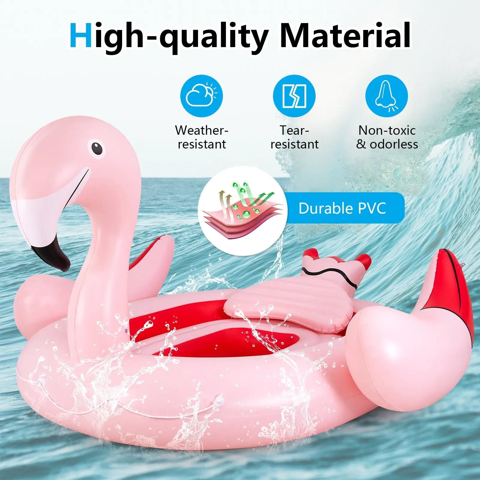 6 People Inflatable Flamingo Floating Island with 6 Cup Holders for Pool and River by DirectDeals