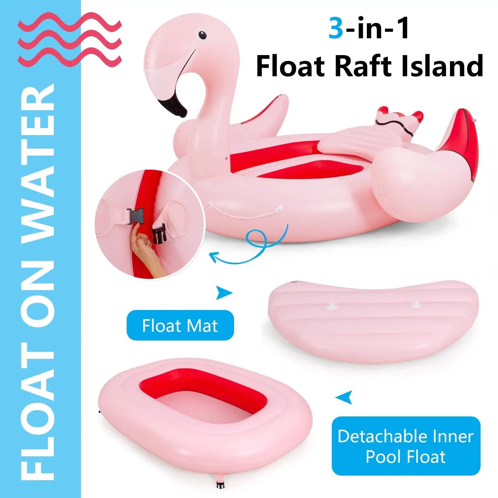 6 People Inflatable Flamingo Floating Island with 6 Cup Holders for Pool and River by DirectDeals