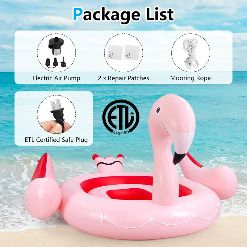 6 People Inflatable Flamingo Floating Island with 6 Cup Holders for Pool and River by DirectDeals