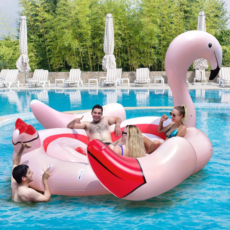 6 People Inflatable Flamingo Floating Island with 6 Cup Holders for Pool and River by DirectDeals