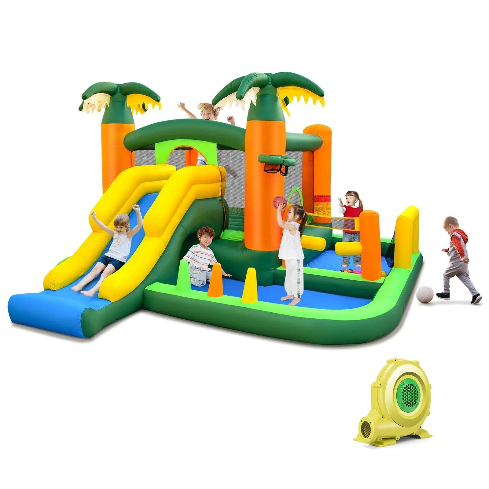 Big Inflatable Bounce House with Slide and Ball Pits for Indoor and Outdoor with 735W Blower by DirectDeals