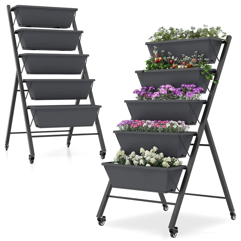 5-Tier Vertical Raised Garden Bed with Wheels and Container Boxes by DirectDeals