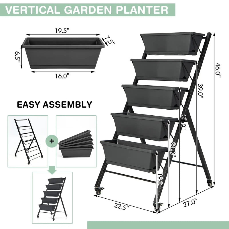 5-Tier Vertical Raised Garden Bed with Wheels and Container Boxes by DirectDeals