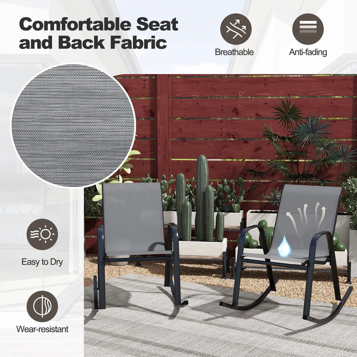 Set of 2 Metal Patio Rocking Chair with Breathable Seat Fabric, photo 17 of 32