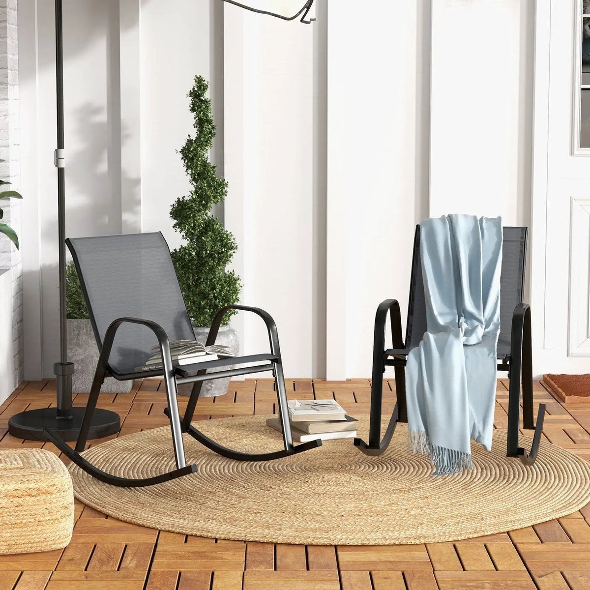 Set of 2 Metal Patio Rocking Chair with Breathable Seat Fabric, photo 3 of 32