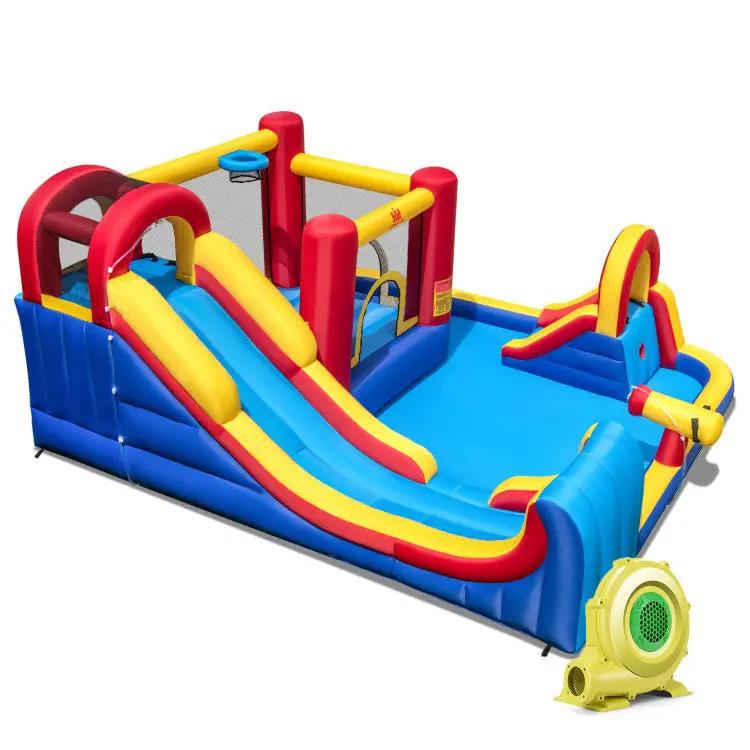 7 in 1 Outdoor Inflatable Bounce House with Water Slides and Splash Pools with 735W Blower by DirectDeals