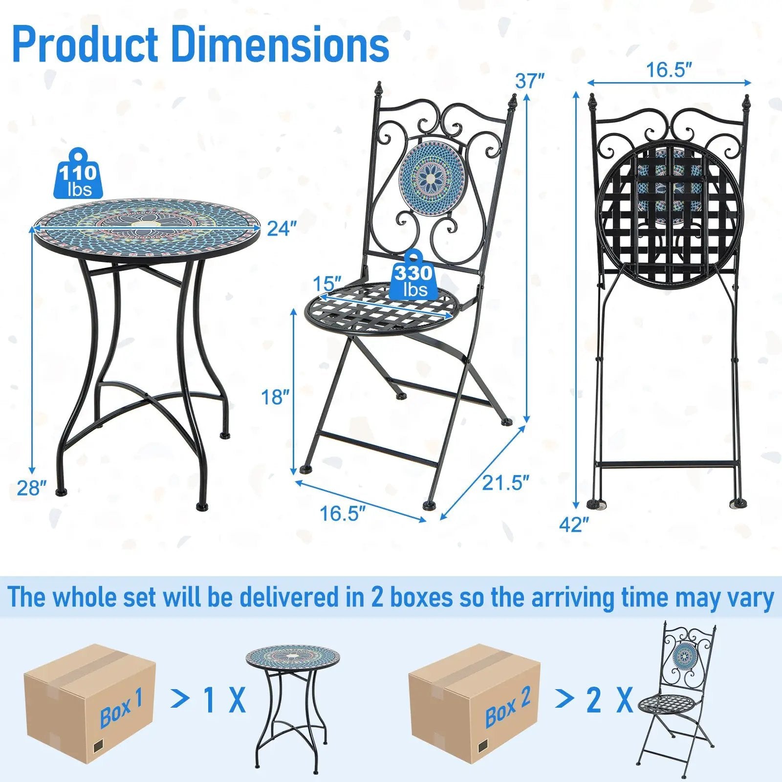 3 Piece Patio Bistro Set with Mosaic Pattern by DirectDeals