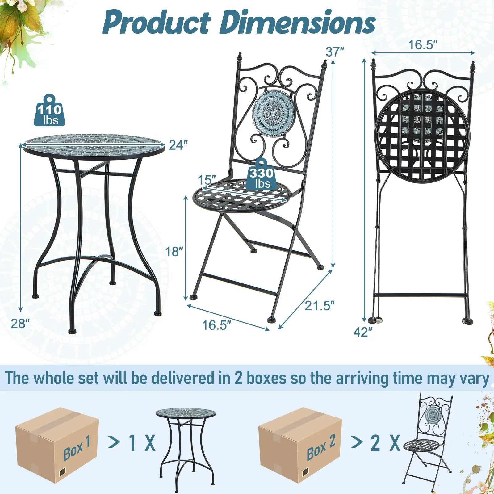 3 Pieces Mosaic Pattern Metal Dining Set by DirectDeals