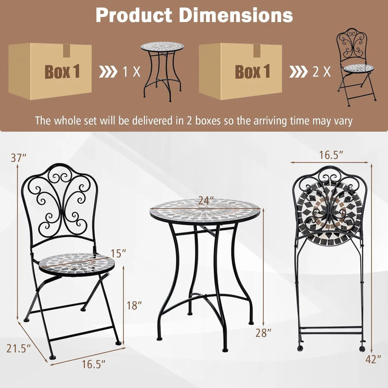 3 Piece Patio Bistro Set with Round Table and 2 Folding Chairs by DirectDeals