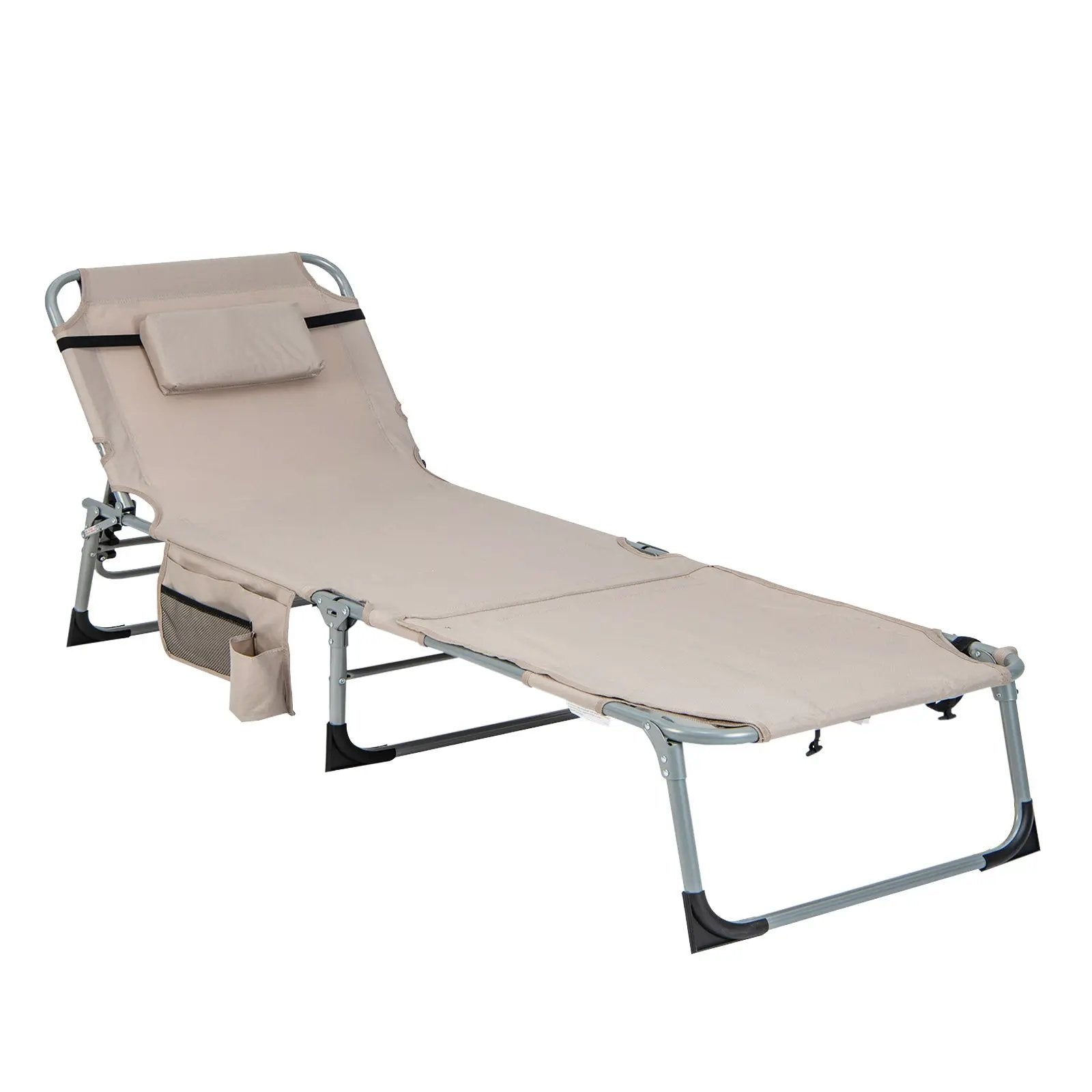5-position Outdoor Folding Chaise Lounge Chair-Beige by DirectDeals