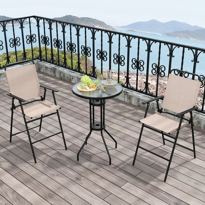 3 Pieces Outdoor Bistro Set with 2 Folding Chairs-Beige by DirectDeals