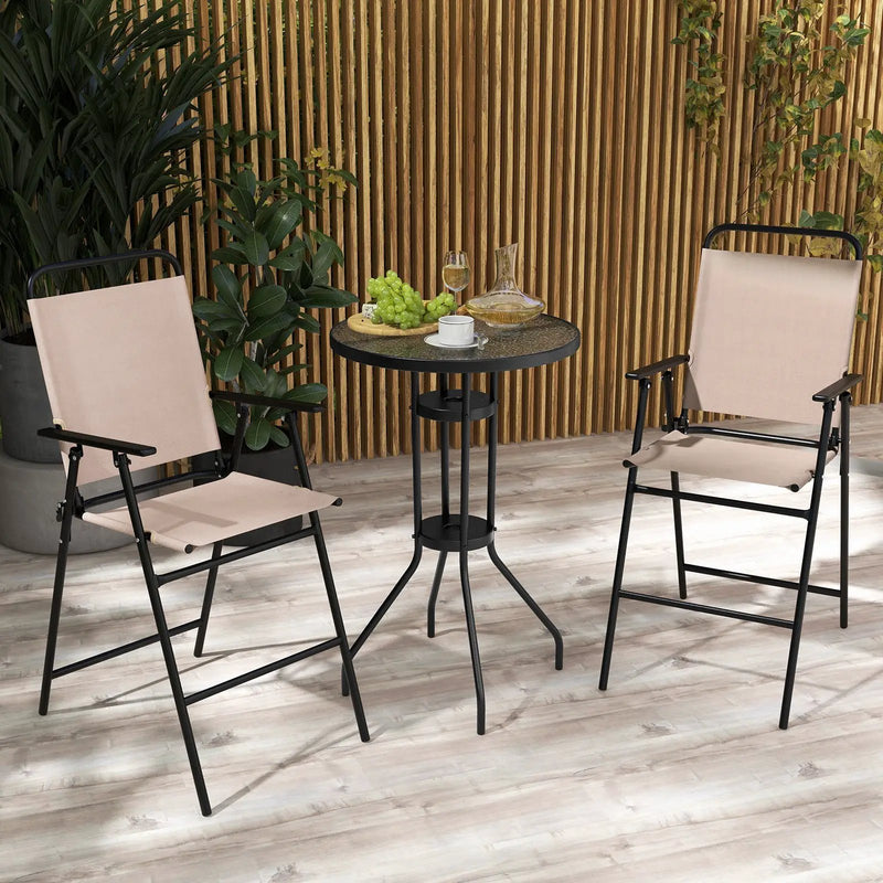 3 Pieces Outdoor Bistro Set with 2 Folding Chairs-Beige by DirectDeals