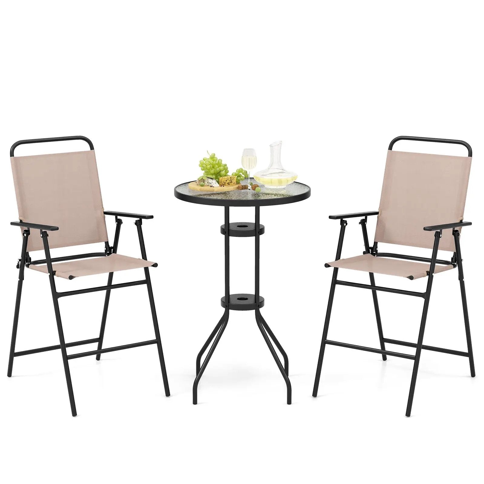 3 Pieces Outdoor Bistro Set with 2 Folding Chairs-Beige by DirectDeals