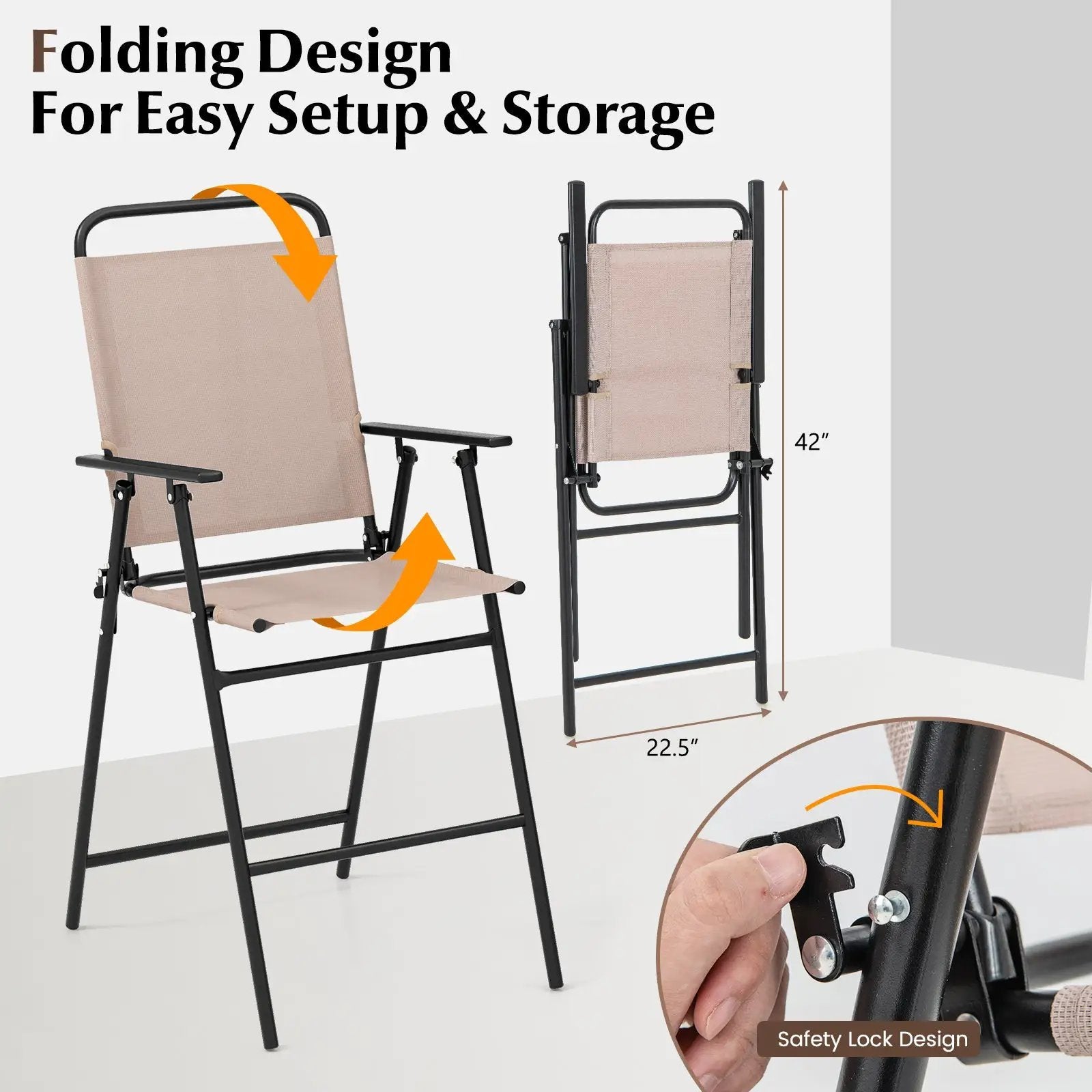 3 Pieces Outdoor Bistro Set with 2 Folding Chairs-Beige by DirectDeals