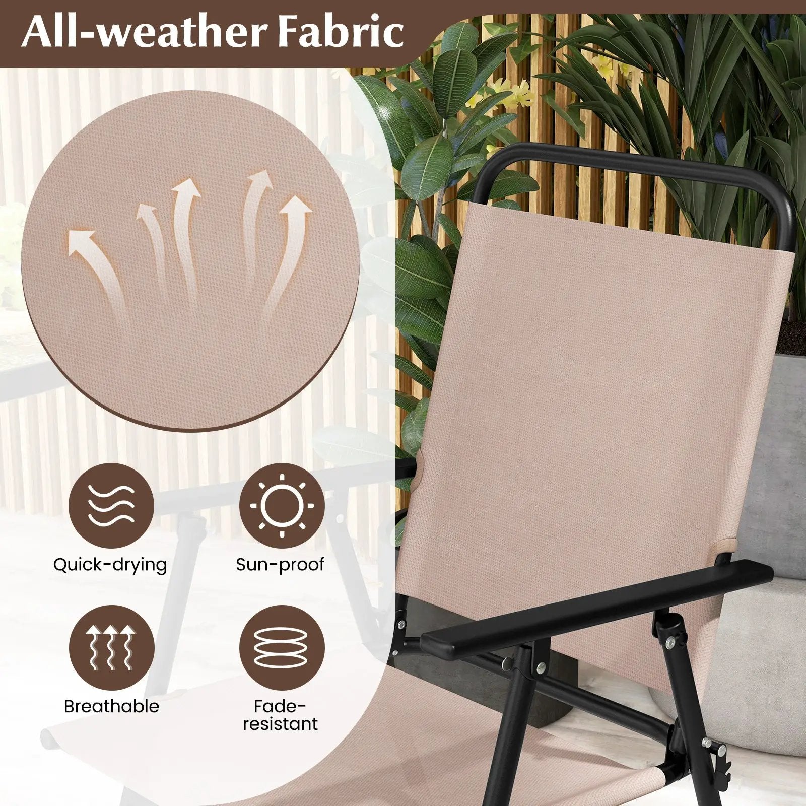 3 Pieces Outdoor Bistro Set with 2 Folding Chairs-Beige by DirectDeals