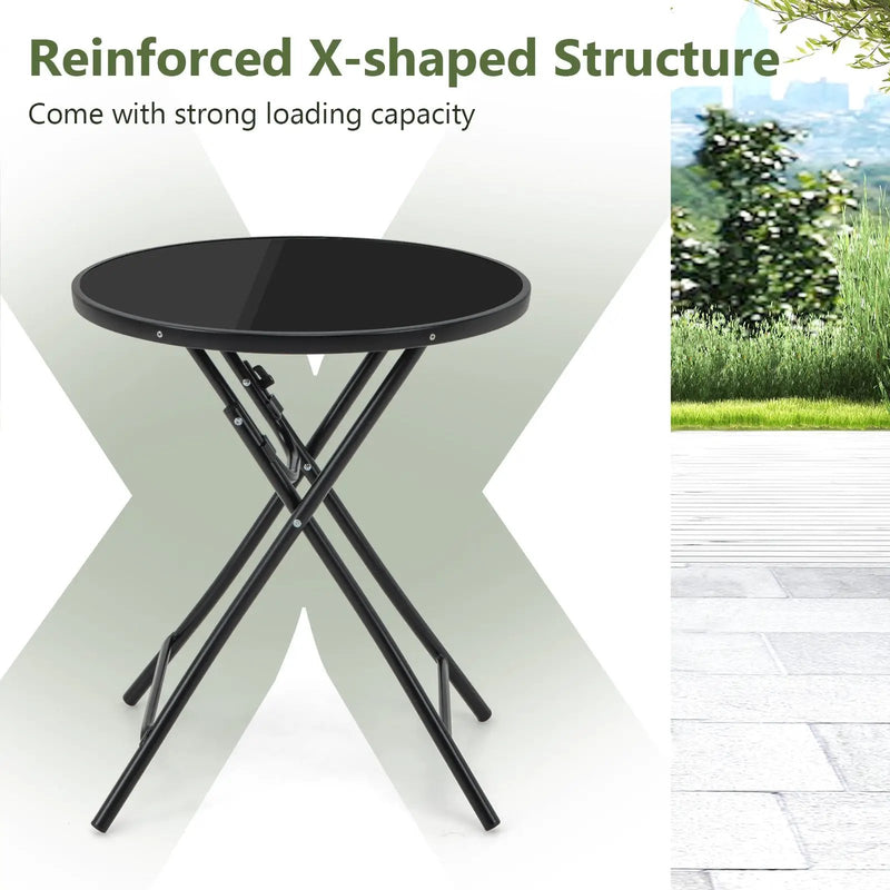 23 Inch Round Bistro Table with Tempered Glass Tabletop by DirectDeals