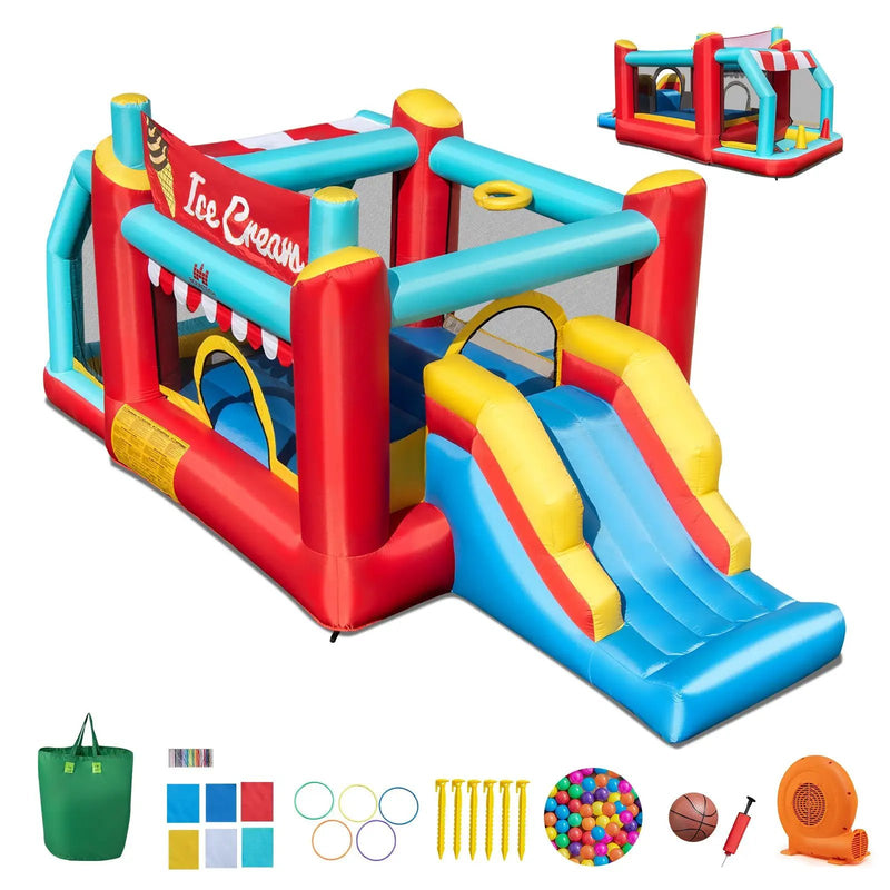 5-in-1 Ice Cream Inflatable Bounce House with Ball Pit and Slide with 520W Blower by DirectDeals