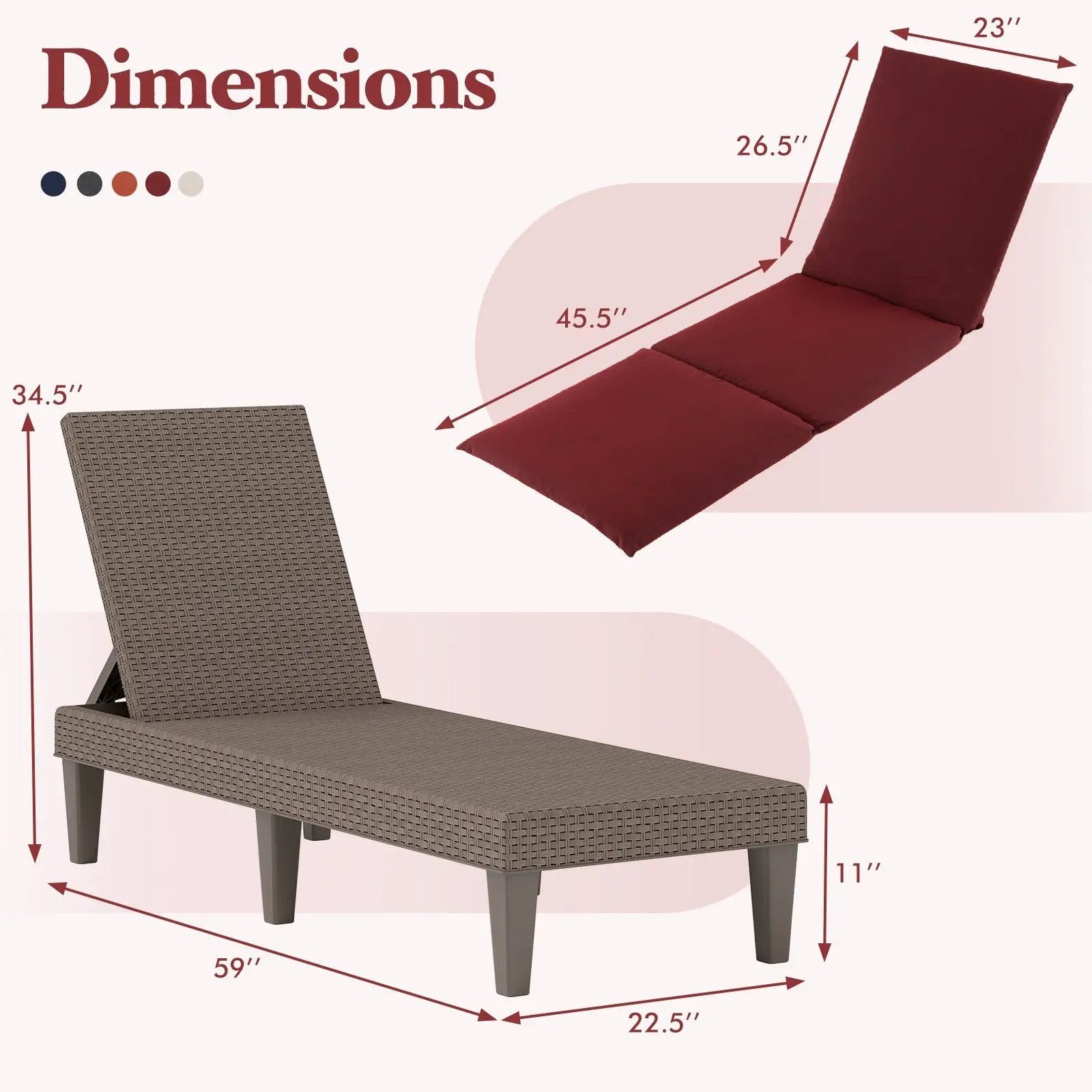Patio Lounge Outdoor Recliner Chair with Cushion 3-Position Adjustable Backrest by DirectDeals