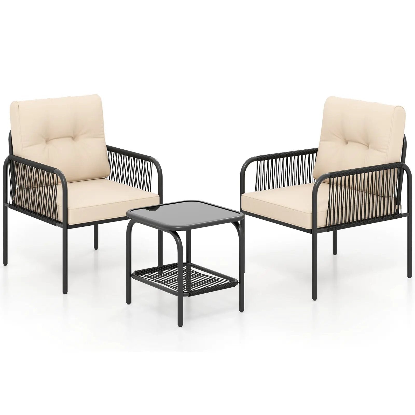 3 Pieces Patio Bistro PE Outdoor Wicker Rattan Furniture Conversation Set-Beige by DirectDeals