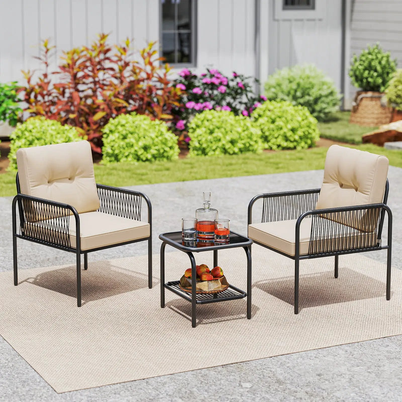 3 Pieces Patio Bistro PE Outdoor Wicker Rattan Furniture Conversation Set-Beige by DirectDeals