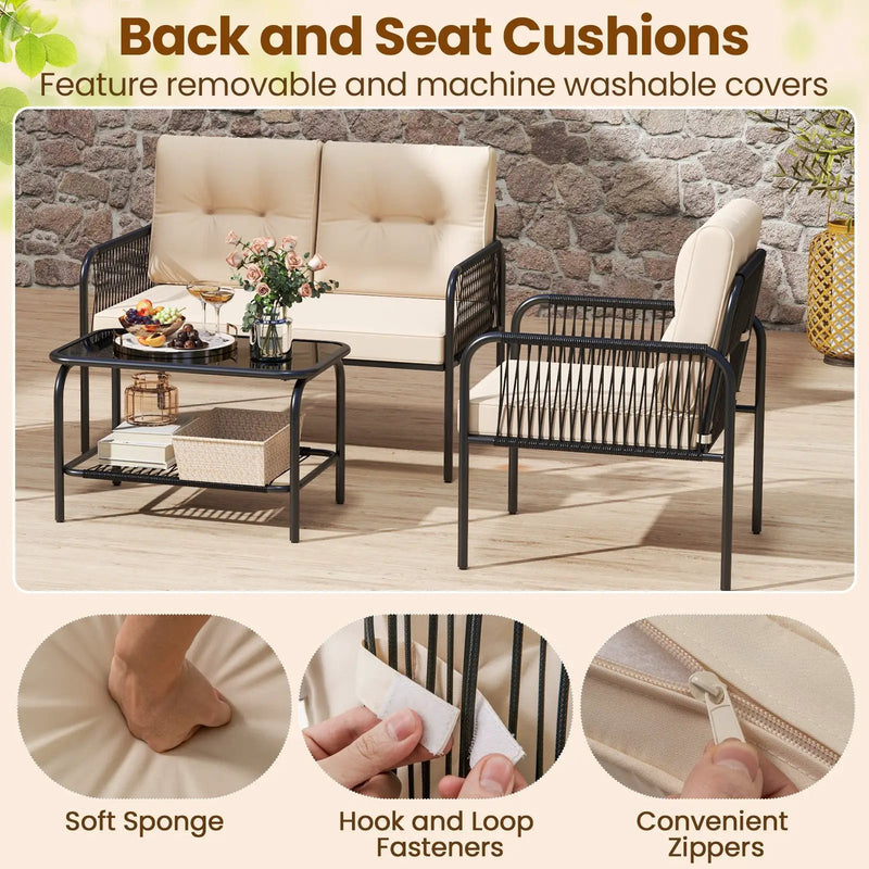 4 Pieces Patio Furniture Set PE Rattan Sofa Chairs with Loveseat-Beige by DirectDeals
