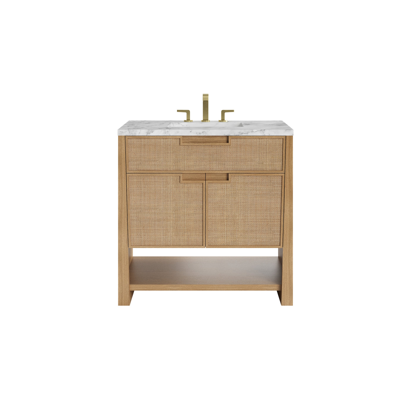 James Martin Solene 36" Single Bathroom Vanity, Seaside Oak with Carrara White countertop