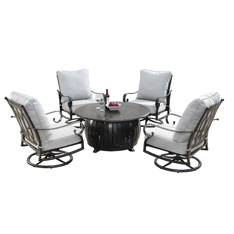 Aluminum 44-in Round Patio Fire Table Set with Swivel Rocking Chairs by Sharicks