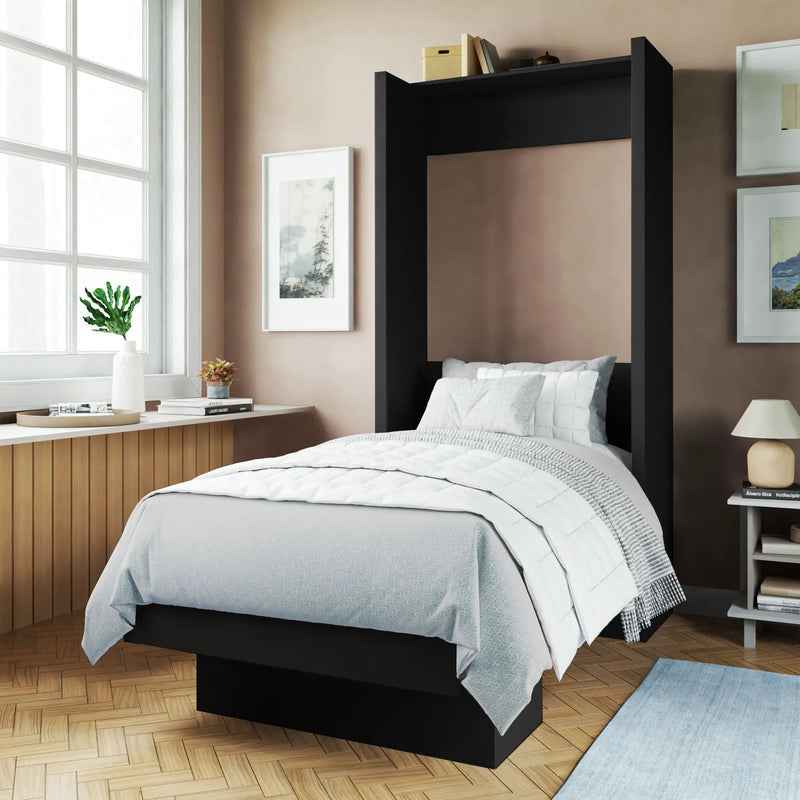 Easy-Lift Twin Murphy Wall Bed in Black with Shelf by Sharicks