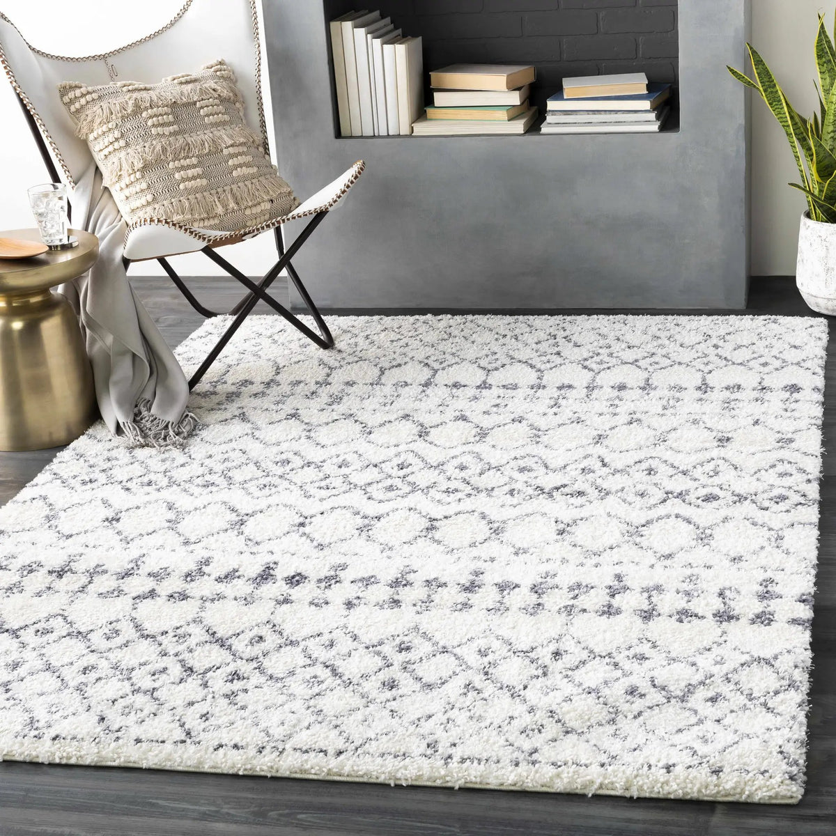 White Gray Navassa Rug - Clearance, installed in a room