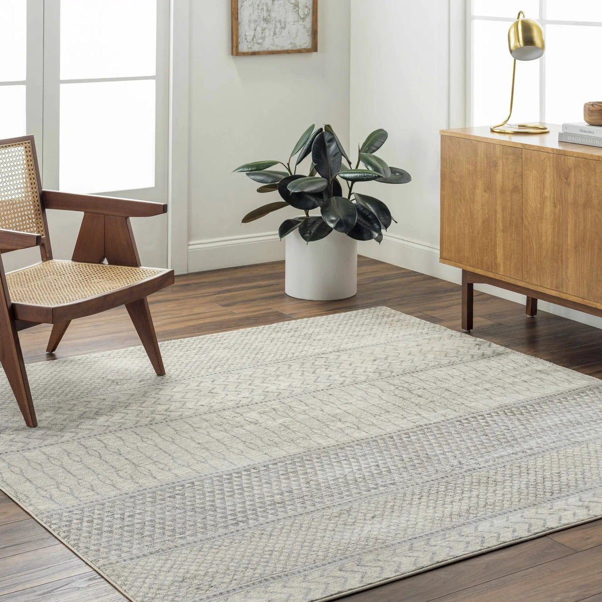Nunda Gray Rug, installed in a room 2