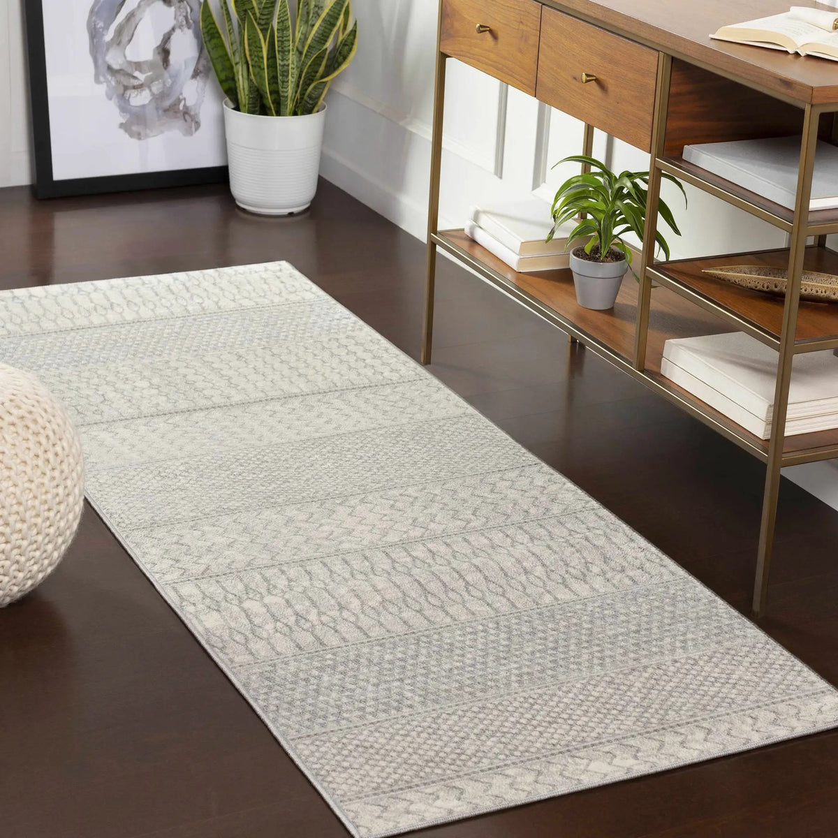 Nunda Gray Rug, installed in a room 3