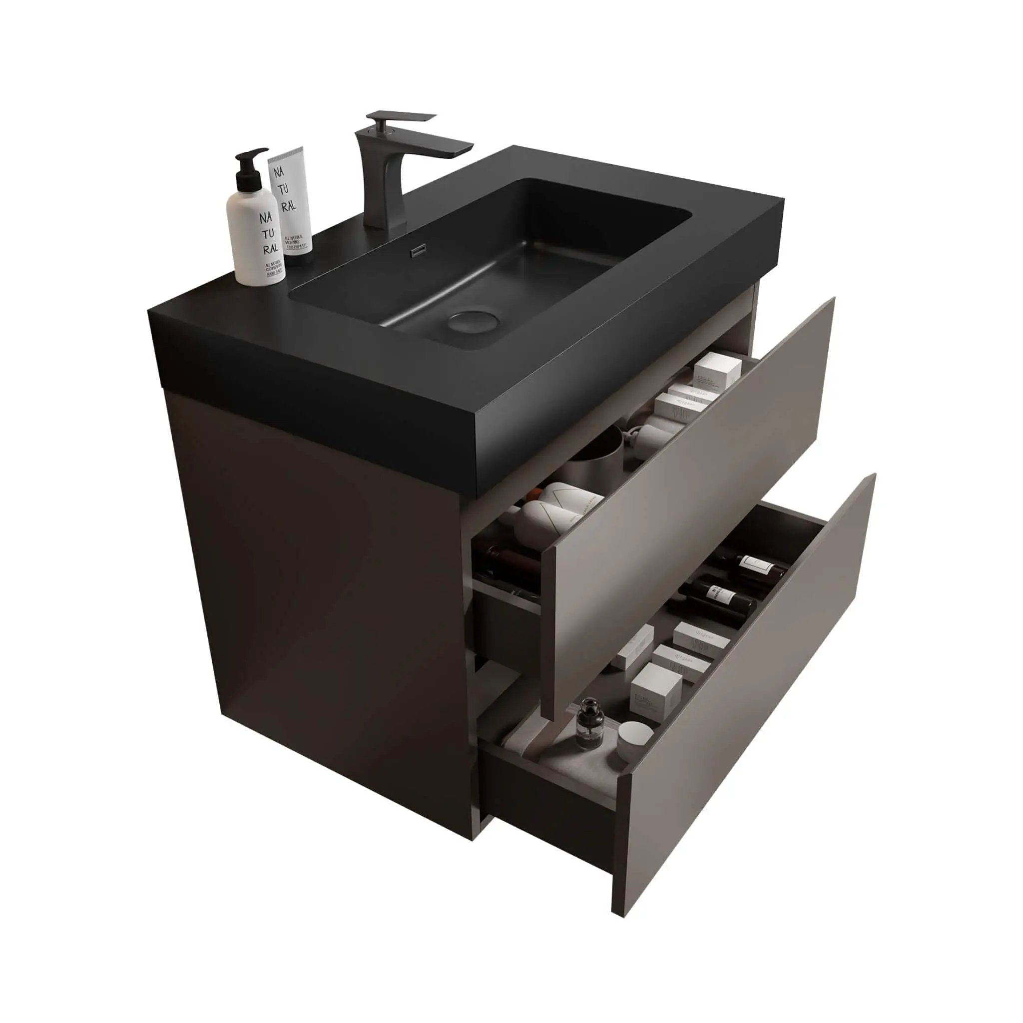 Nuvia 30-Inch Wall-Mounted Bathroom Vanity With Black Sink And Drawers (SAK76251) by SAKSBY WHOLESALE