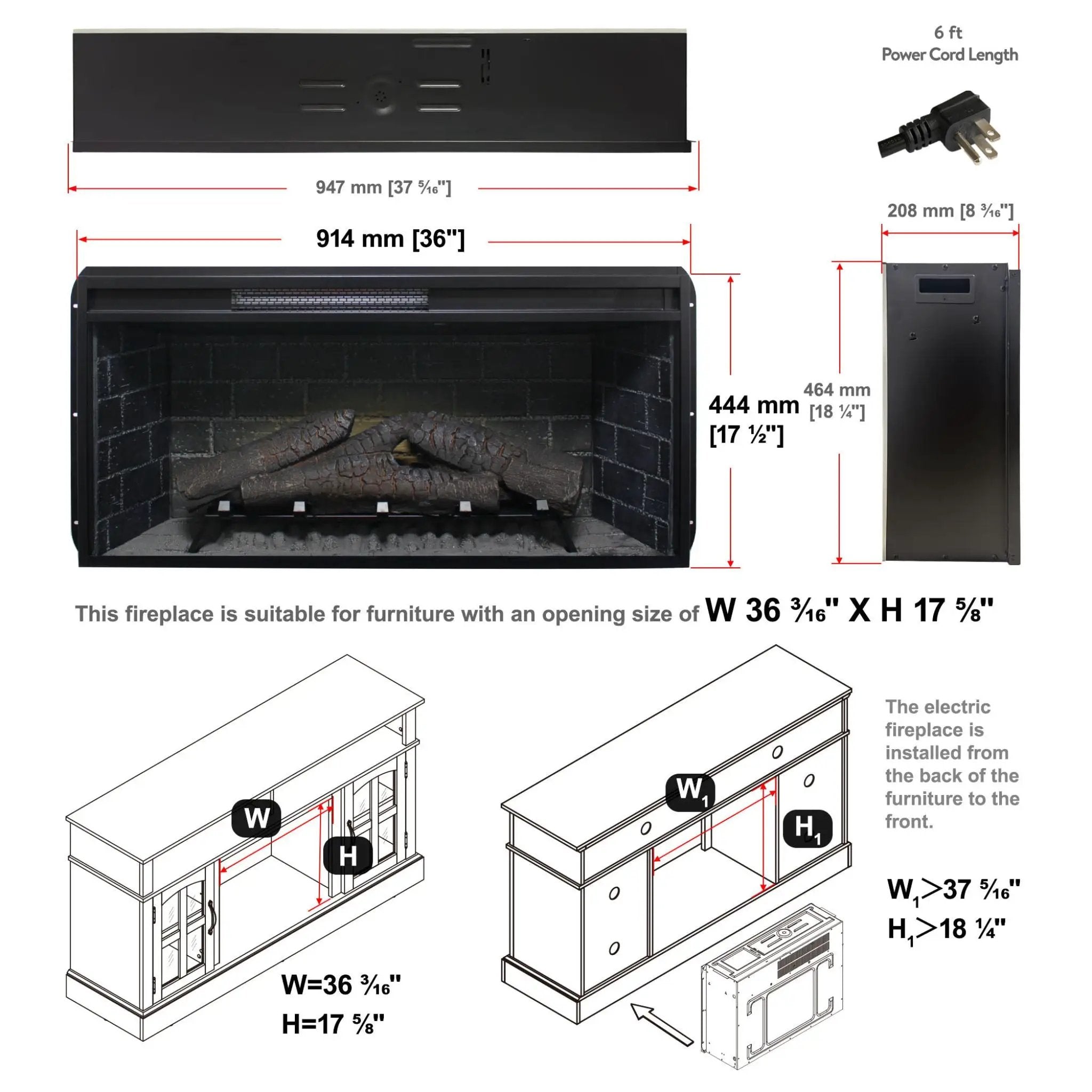 Nuvia 36-Inch Electric Antique Black Touch Panel Infrared Fireplace Insert With Removable Trim Kit (SAK84610) by SAKSBY WHOLESALE