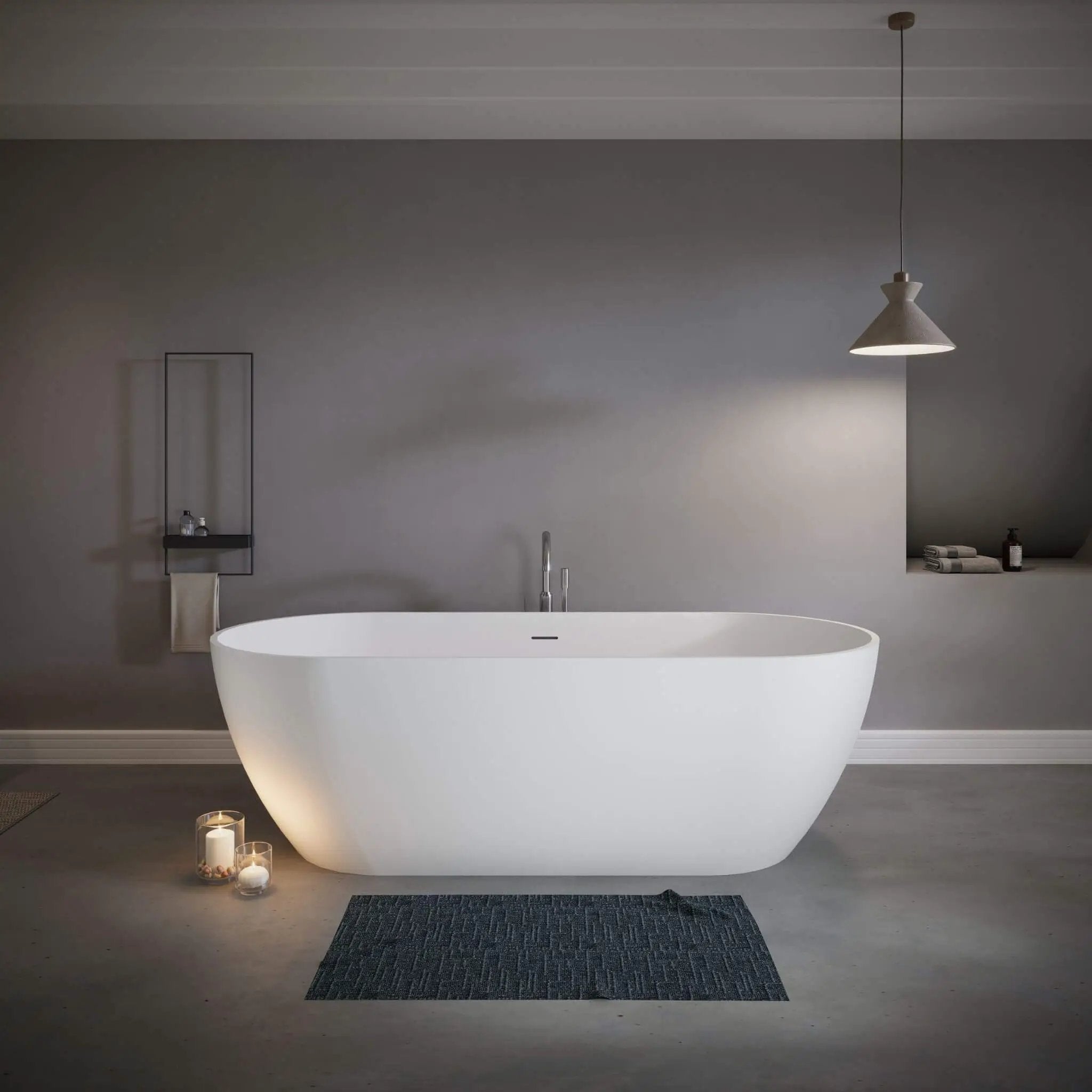 Nuvia 59-Inch Luxury Solid Surface Matte White Freestanding Soaking Tub (SAK95320) by SAKSBY WHOLESALE