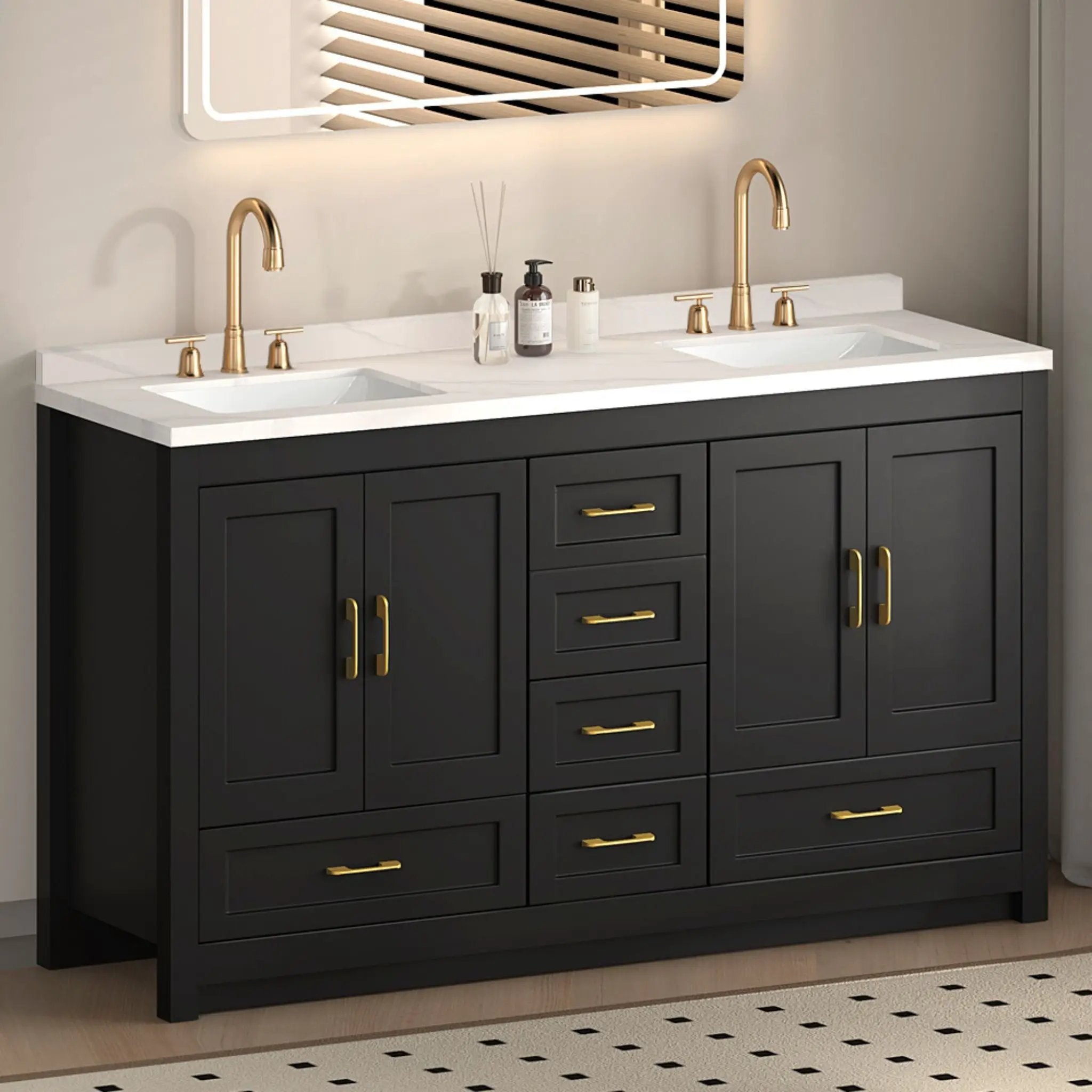 Nuvia 60-Inch Black Bathroom Vanity With Soft Close Doors And Drawers Storage (SAK86210) by SAKSBY WHOLESALE