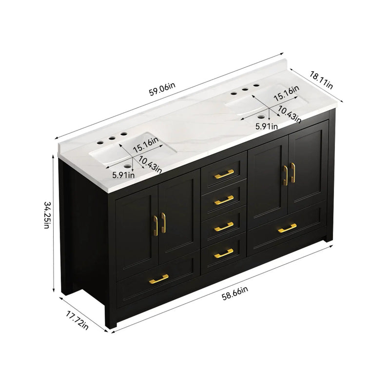 Nuvia 60-Inch Black Bathroom Vanity With Soft Close Doors And Drawers Storage (SAK86210) by SAKSBY WHOLESALE