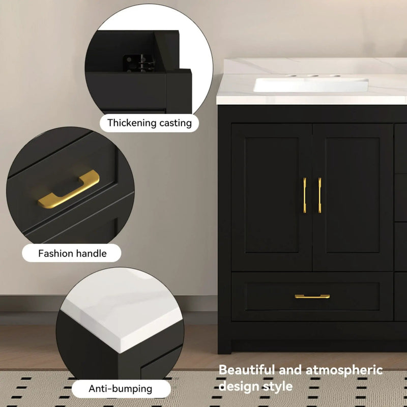 Nuvia 60-Inch Black Bathroom Vanity With Soft Close Doors And Drawers Storage (SAK86210) by SAKSBY WHOLESALE