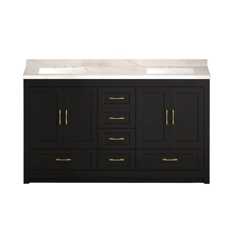 Nuvia 60-Inch Black Bathroom Vanity With Soft Close Doors And Drawers Storage (SAK86210) by SAKSBY WHOLESALE