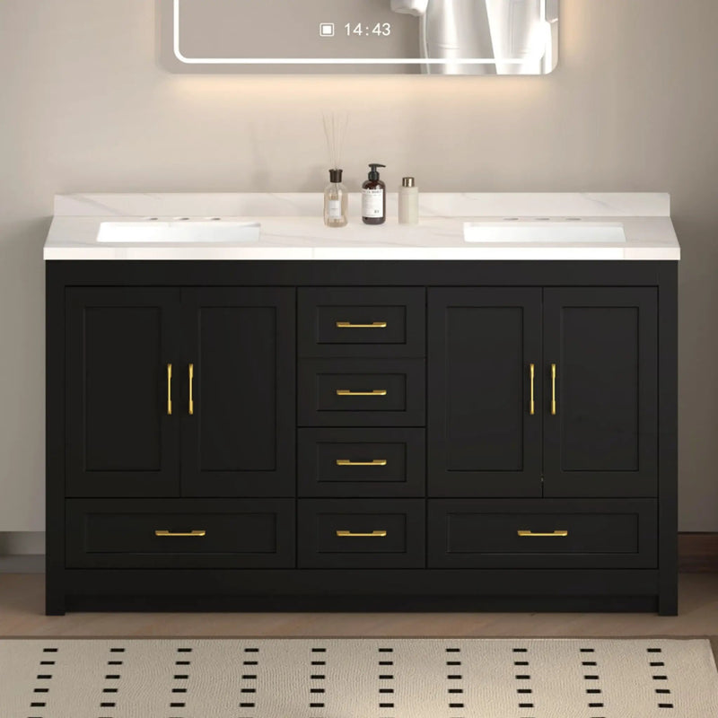 Nuvia 60-Inch Black Bathroom Vanity With Soft Close Doors And Drawers Storage (SAK86210) by SAKSBY WHOLESALE