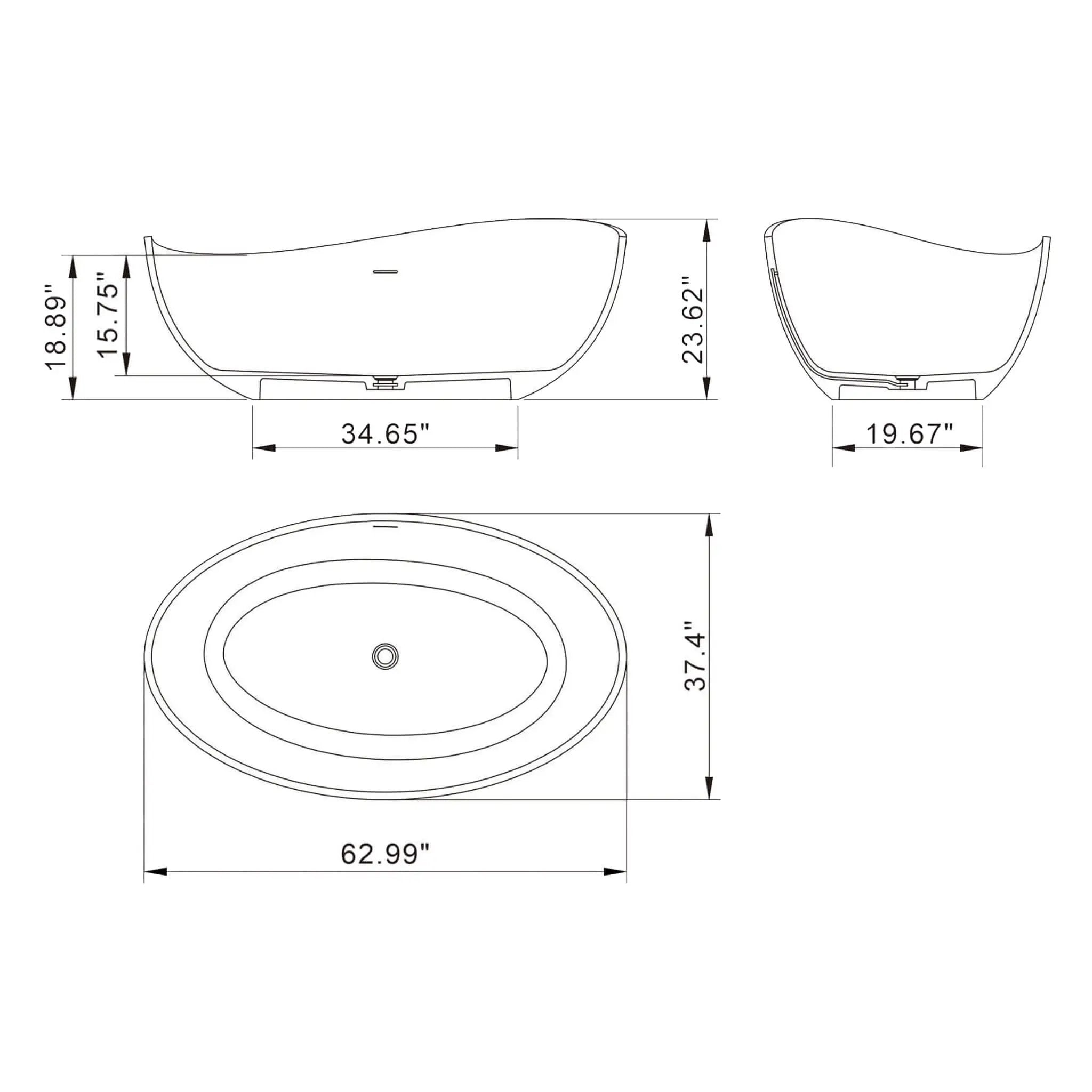Nuvia 63-Inch Modern Freestanding Single-Piece Matte Black Finish Stone Resin Bathtub (SAK69041) by SAKSBY WHOLESALE