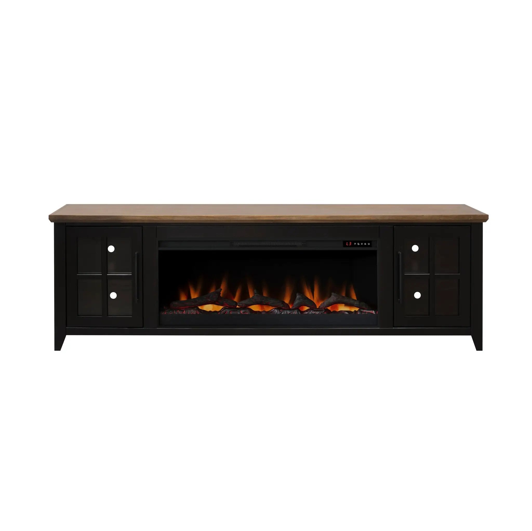 Nuvia 83-Inch Bourbon Black TV Stand With Fireplace And Glass Windowpane Doors (SAK40281) by SAKSBY WHOLESALE