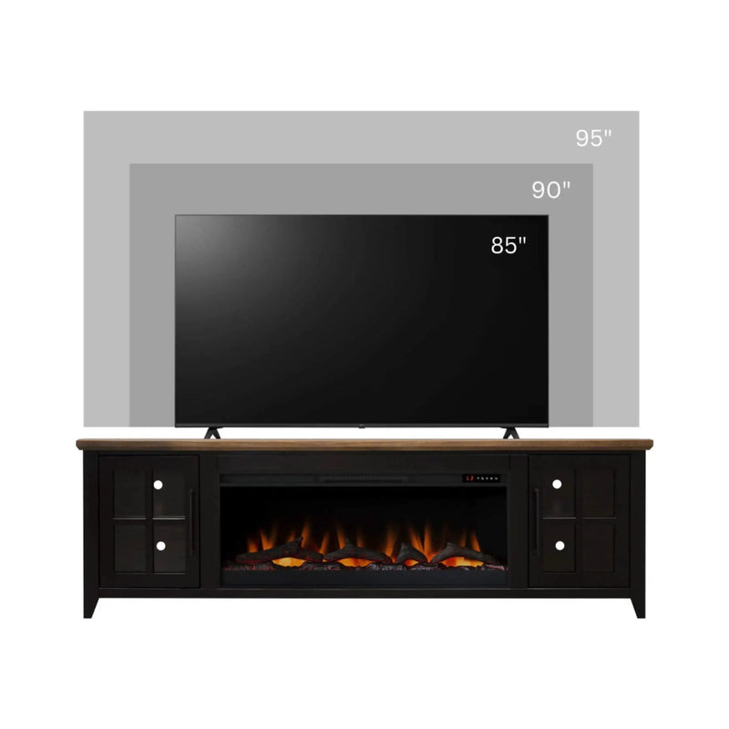 Nuvia 83-Inch Bourbon Black TV Stand With Fireplace And Glass Windowpane Doors (SAK40281) by SAKSBY WHOLESALE